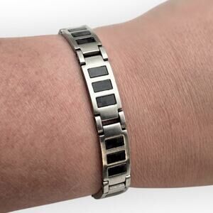 Sabona Stainless Steel Link Bracelet Black Inlay Minimalist